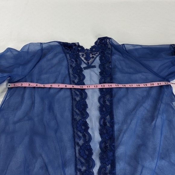 VTG Sheer Blue Lace Open Front Nightgown Cover Up Robe With Bow - Picture 12 of 13